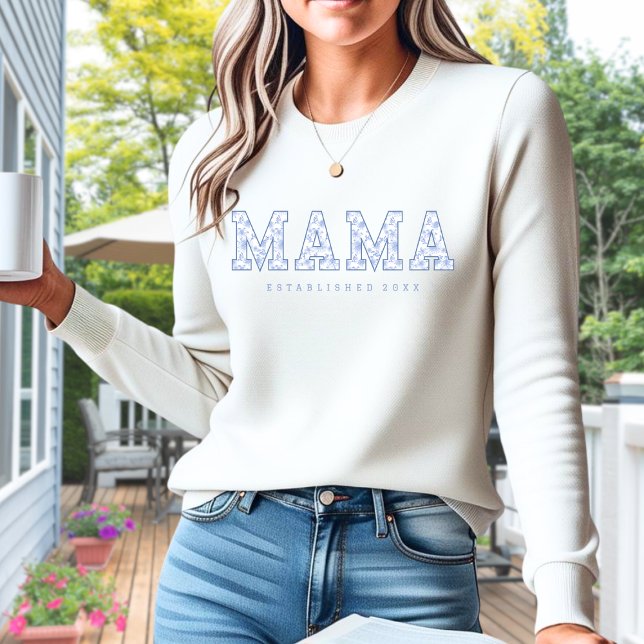 Mama Sweater, Blauer Toile Muster, floral Sweatshirt (Von Creator hochgeladen)