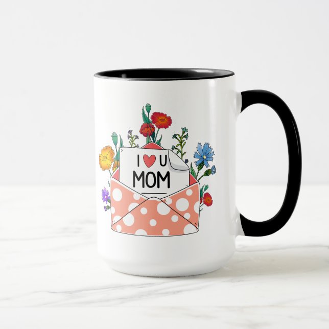 Mama Tasse Geschenk, I Liebe Mama Blumendesign Tas (Rechts)