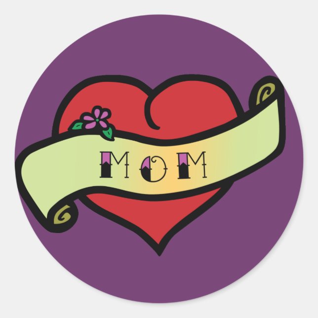 Mama Tattoo Heart Runder Aufkleber (Vorderseite)