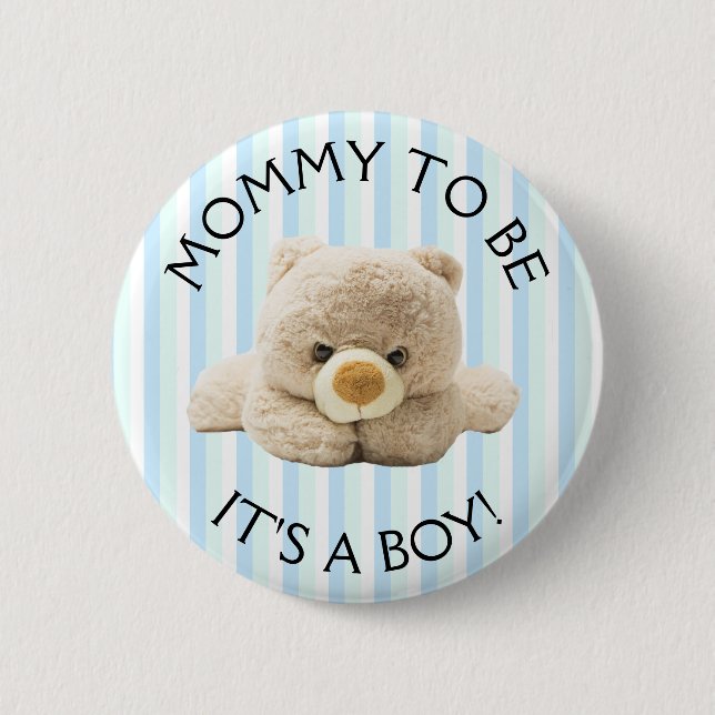 Mama, "Teddy Bear" Blue Baby Showknopf zu sein Button (Vorderseite)