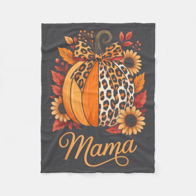 Mama Thanksgiving Leopard Pumpkin Sunflower Coquet Fleecedecke (Vorderseite)