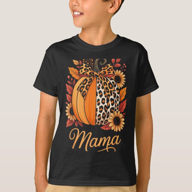 Mama Thanksgiving Leopard Pumpkin Sunflower Coquet T-Shirt (Vorderseite)