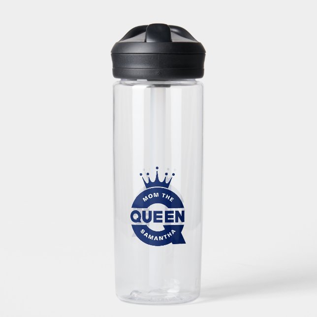 Mama The Queen Blue Creative Typografy Trinkflasche (Vorderseite)