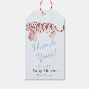 Mama Tiger & Cub Blue Boy Baby Showmarke Geschenkanhänger