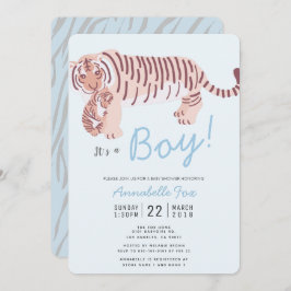 Mama Tiger & Cub Blue Boy Kinderdusche Einladung