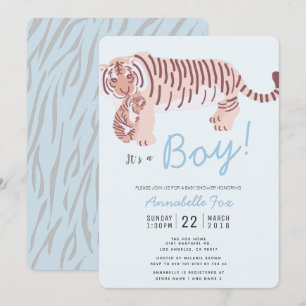 Mama Tiger & Cub Blue Boy Kinderdusche Einladung