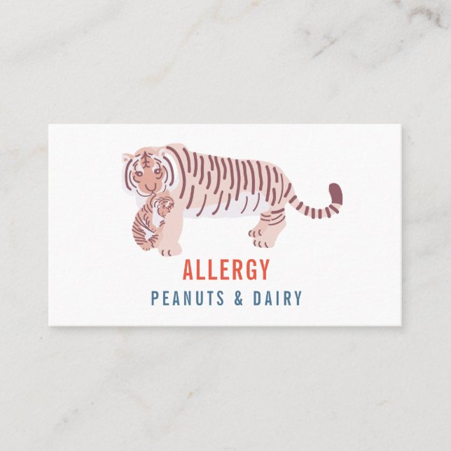 Mama Tiger & Cub Kids Allergy Medical Alert Card Telefonnummerkarte (Vorderseite)