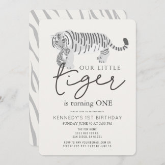Mama Tiger & Cub Moderne Creme 1. Geburtstag Einladung