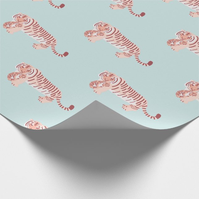 Mama Tiger & Cub Pattern Baby Blue Wrapping Paper Geschenkpapier (Ecke)