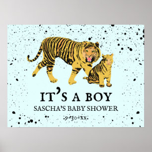 Mama Tiger Paint Spritzer Blue Boy Baby Dusche Poster