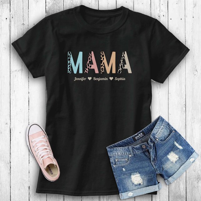 Mama Tiger Personalisierte Mutter Geschenke Kinder T-Shirt (personalized mom shirt tiger mama pattern retro colors pastel elegant classy chic custom gift)