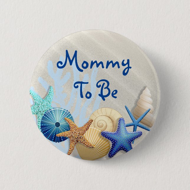 Mama to be, Beach Themed Baby Dusche Button (Vorderseite)