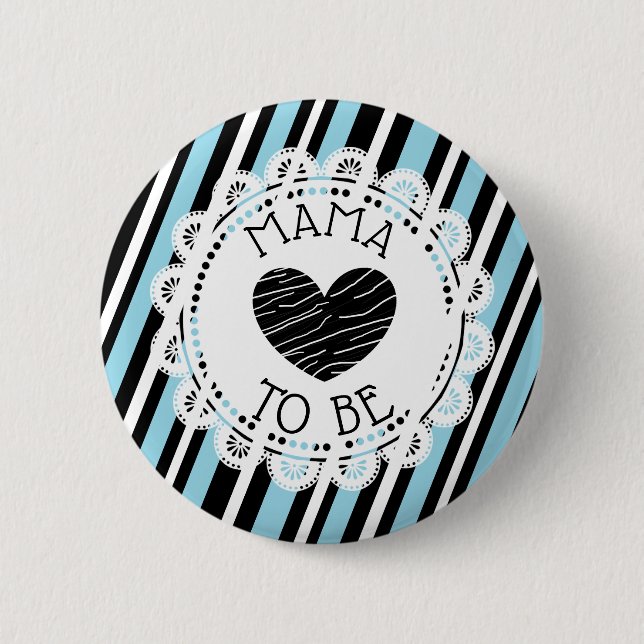 Mama to be blue black Heart Baby Shooting Button (Vorderseite)