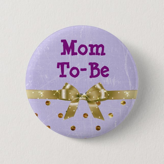 Mama-to-be-Lavendel- und Gold-Baby-Duschbox Button (Vorderseite)