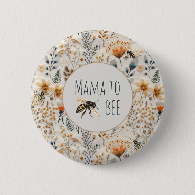Mama-to-be staubblaues florales Babyshower-Geschen Button (Vorderseite)