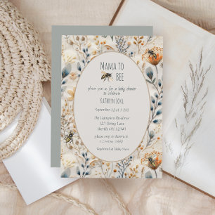 Mama-to-be staubblaues florales Babyshower-Geschen Einladung
