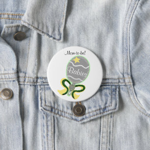 Mama to be Yellow Star Green Bow Baby Rattle Showe Button