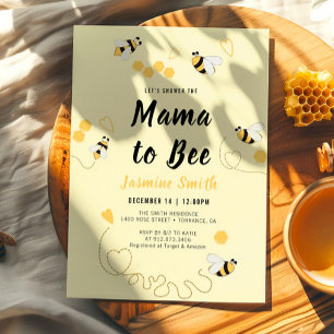 Mama to Bebe Black Yellow Honey Baby Shower Einladung