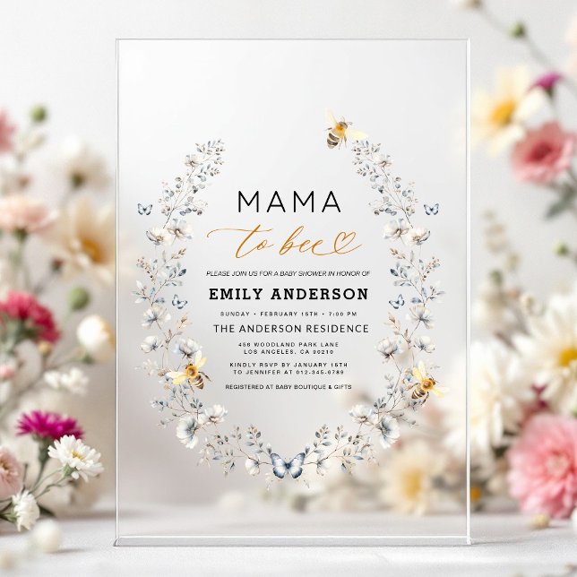 Mama to bebe Wildblume Gender Neutral Baby Shower Acryleinladungen (Von Creator hochgeladen)