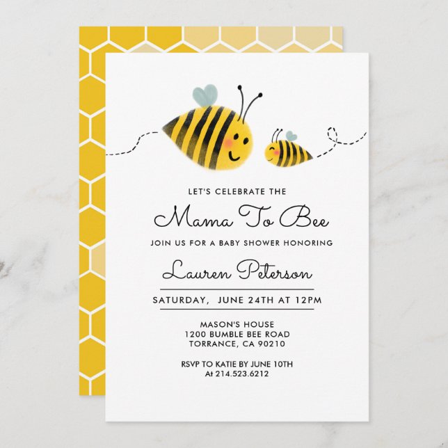 Mama to Bee Baby Shower Einladung | Bumble Bee (Vorne/Hinten)