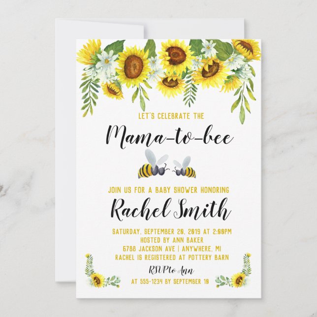 Mama-to-Bee-Babydusche Einladung (Vorderseite)