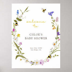 Mama to Bee Floraler Kranz Baby Shower Willkommen Poster