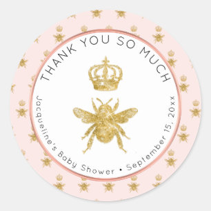Mama to Bee Gold Glitzer Crown Girl Baby Dusche Runder Aufkleber