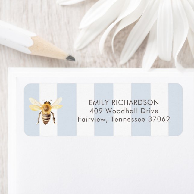 Mama to Bee Honey Blue Baby Shower Rücksendeadress (Insitu)
