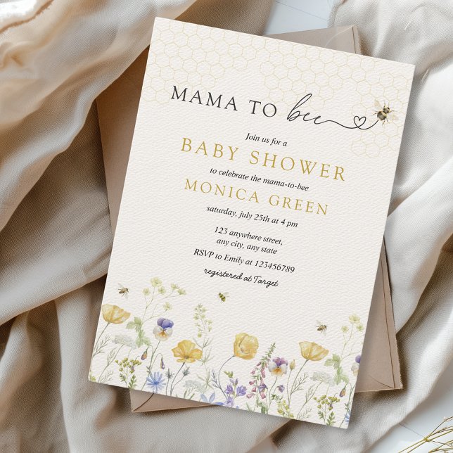 Mama to Bee Wildblume Rustic Garden Baby Dusche Einladung (Mama to bee Baby Shower Wildflowers Spring Summer Garden Aesthetic Gender Neutral Minimalist Boho)