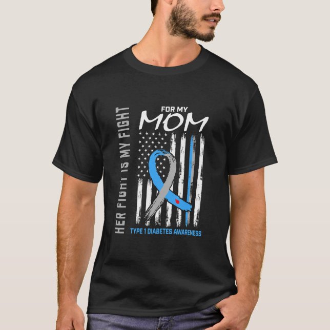 Mama Typ 1 Diabetes Awareness Ribbon American T-Shirt (Vorderseite)