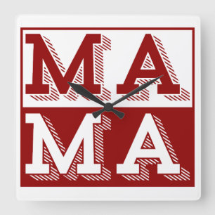 MAMA TYPOGRAFIE MUTTERTAGSGESCHENK QUADRATISCHE WANDUHR
