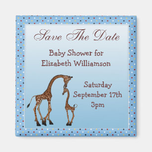 Mama-u. Baby-Giraffen-Blau-Save the Date Magnet