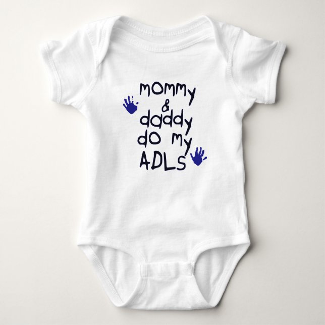 Mama u. Vati tun mein ADLs blaues handprint OT Baby Strampler (Vorderseite)