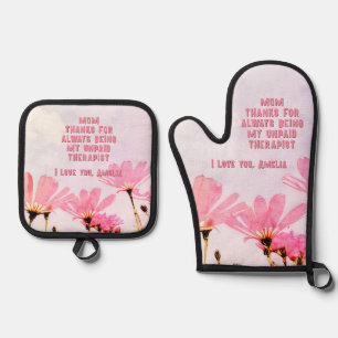 Mama Unbezahlter Therapeut Funny Floral Mutter Tag Ofenhandschuh & Topflappen-Set