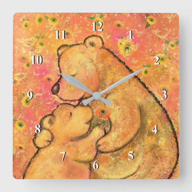 Mama und Baby Bear - Muttertag - Name hinzufügen Quadratische Wanduhr (Vorderseite)