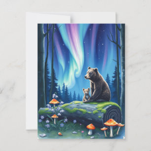Mama und Baby Bear und die Nordlichter Postkarte