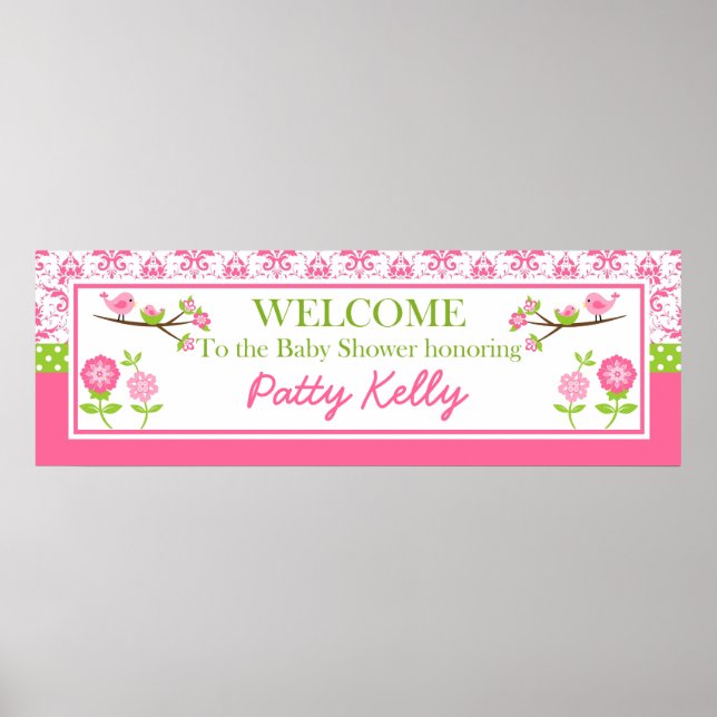 Mama und Baby Bird rosa Duschbanner personalisiere Poster (Vorne)