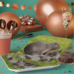 Mama und Baby Capybaras, Pappteller