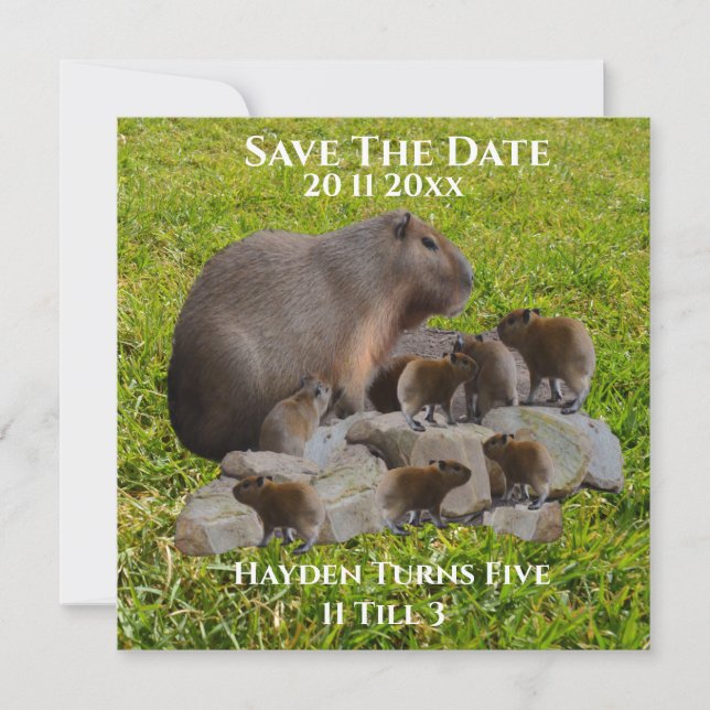 Mama und Baby Capybaras Save the Date (Vorderseite)