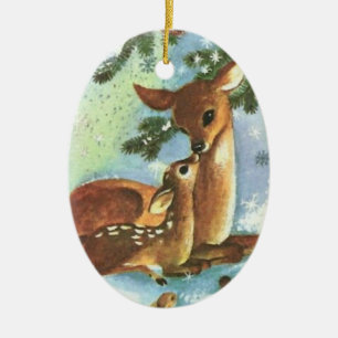 Mama und Baby Deer Keramik Weihnachtsschmuck