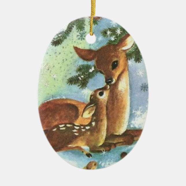 Mama und Baby Deer Keramik Weihnachtsschmuck (Vorne)