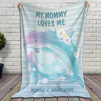 Mama und Baby-Delphine mit Blume Mami Lieben Fleecedecke