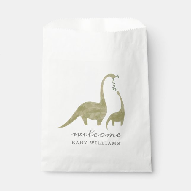 Mama und Baby Dinosaur Neutral Baby Dusche Geschenktütchen (Vorderseite)