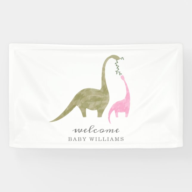 Mama und Baby Dinosaur Pink Baby Dusche Banner (Horizontal)