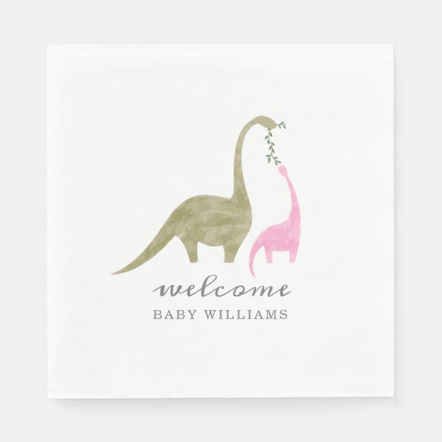 Mama und Baby Dinosaur Pink Baby Dusche Serviette (Vorderseite)