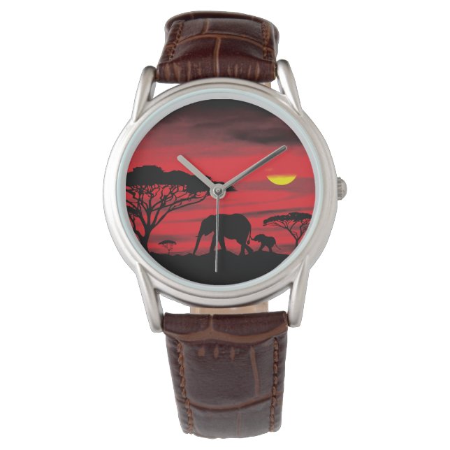 Mama und Baby Elefant in der Serengeti Armbanduhr (Vorderseite)