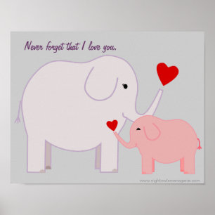 Mama- und Baby-Elefant in Rosa und Lila Poster