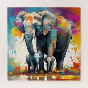 Mama und Baby Elefanten Farbschlauch, Puzzle