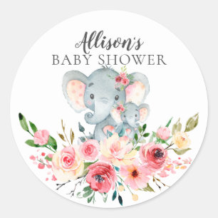 Mama und Baby Elephant Babydusche Runder Aufkleber