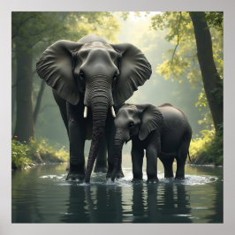 Mama und Baby Elephant im afrikanischen Regenwald Poster